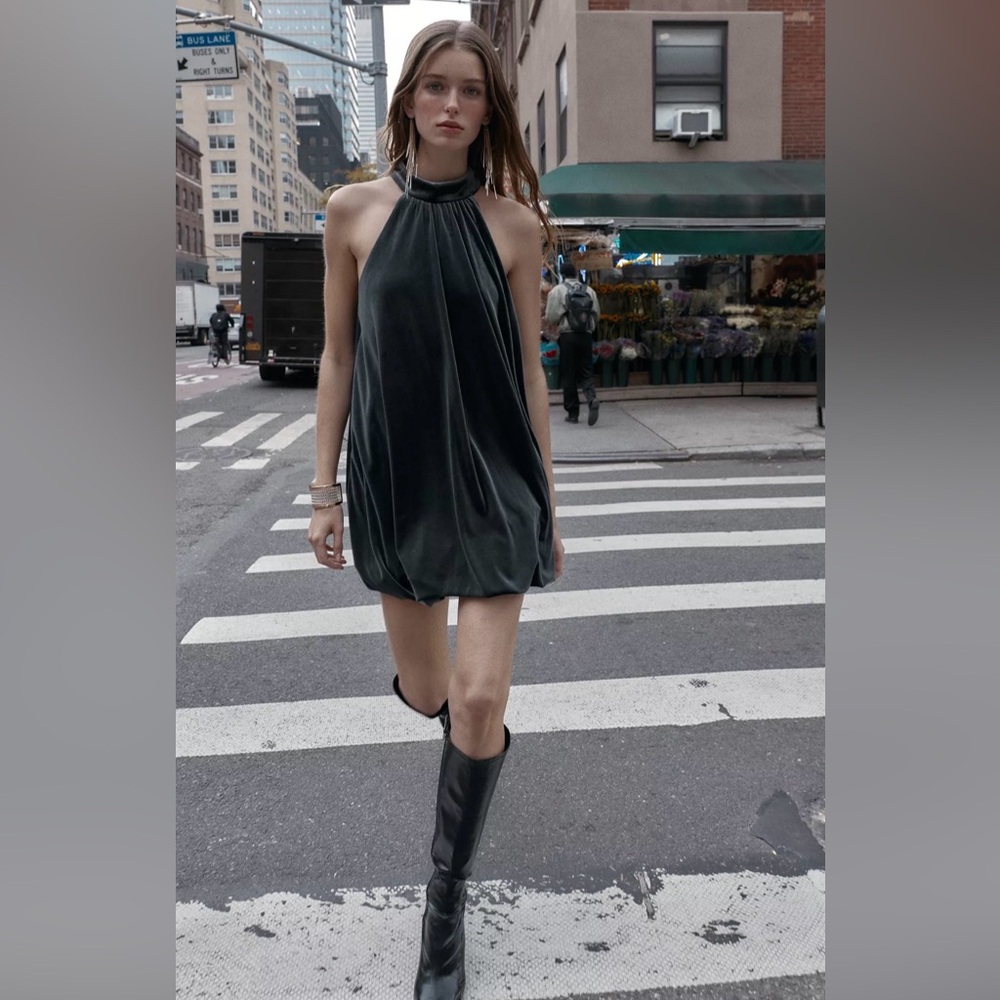 VELVET BALLOON SHORT DRESS
